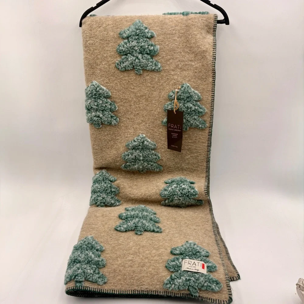 Frati Home Collection Oversized Wool Throw Blanket Neutral Tree Enchanted Forest
